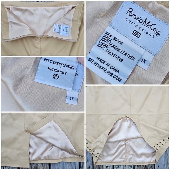 Beige Studded Leather Skirt Plus Size 1X Pamela McCoy Collections Stud Detail - Picture 2 of 5